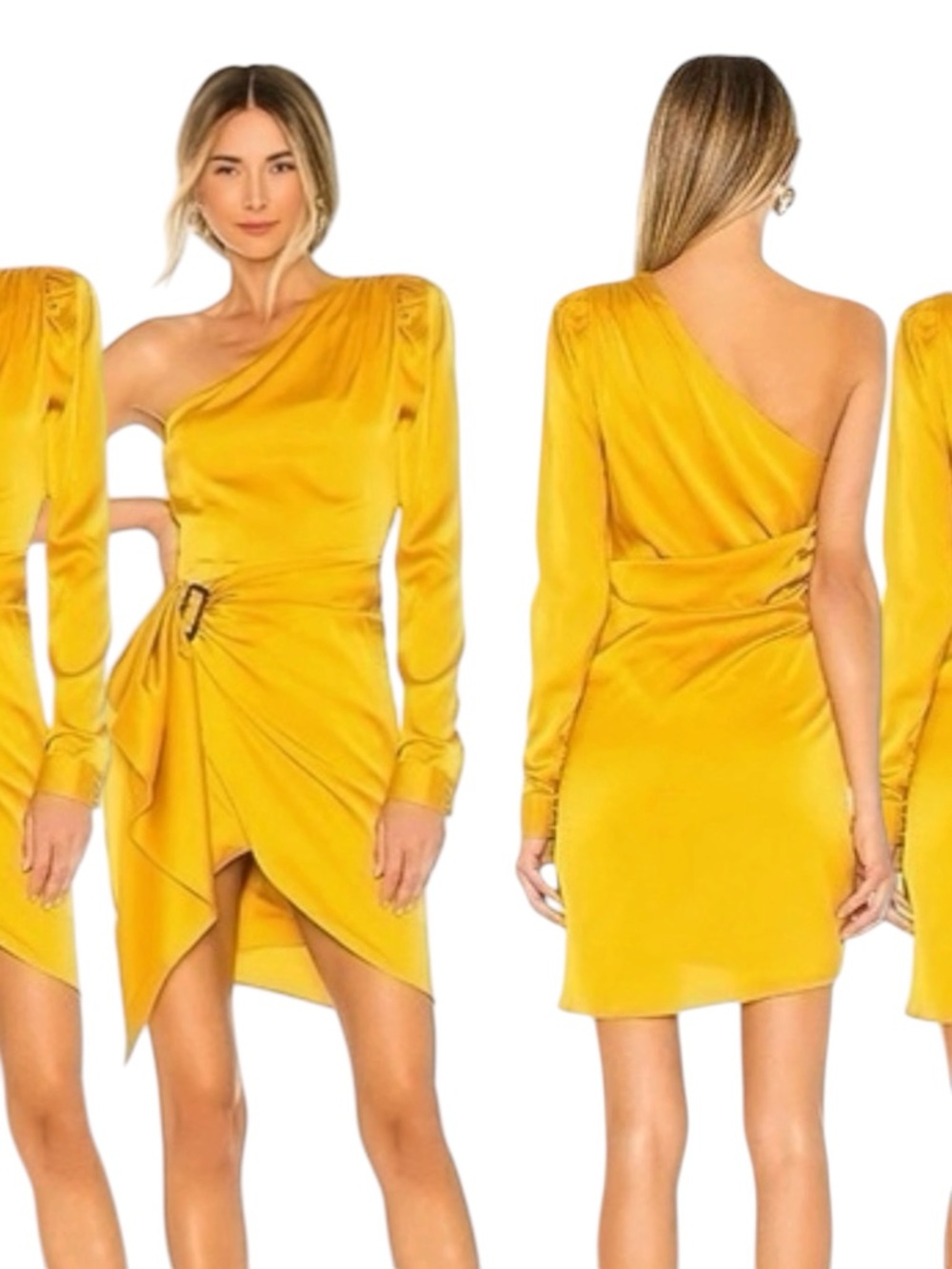 Lovers + Friends Ana Dress One-Shoulder Marigold Yellow Satin Draped Cocktail S